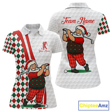 Load image into Gallery viewer, Funny Christmas Santa Golf polo shirt for Women custom red, green and white argyle pattern golf shirt NQS11089