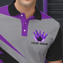 Load image into Gallery viewer, Purple lightning Bowling Polo, Quarter Zip shirts For Men custom bowling team jerseys Bowler Outfits NQS9412