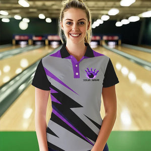 Purple lightning Bowling Polo, Quarter Zip shirts For Women custom bowling team jerseys Bowler Outfits NQS9412