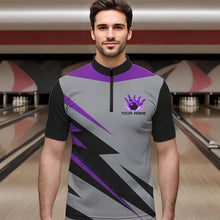 Load image into Gallery viewer, Purple lightning Bowling Polo, Quarter Zip shirts For Men custom bowling team jerseys Bowler Outfits NQS9412