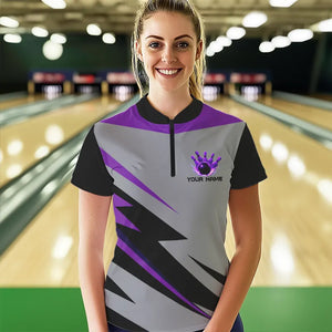 Purple lightning Bowling Polo, Quarter Zip shirts For Women custom bowling team jerseys Bowler Outfits NQS9412