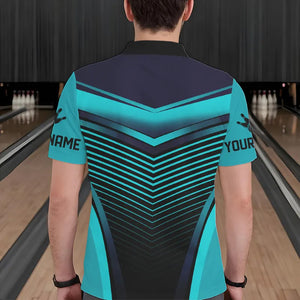 Cyan Blue Bowling Polo, Quarter Zip shirts For Men custom bowling team jerseys, Gift for Bowlers NQS9414