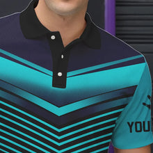 Load image into Gallery viewer, Cyan Blue Bowling Polo, Quarter Zip shirts For Men custom bowling team jerseys, Gift for Bowlers NQS9414