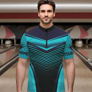 Cyan Blue Bowling Polo, Quarter Zip shirts For Men custom bowling team jerseys, Gift for Bowlers NQS9414