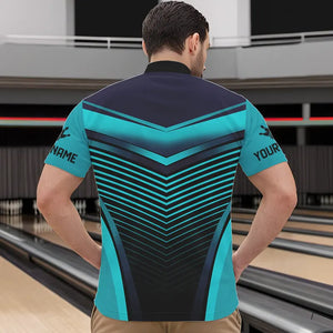 Cyan Blue Bowling Polo, Quarter Zip shirts For Men custom bowling team jerseys, Gift for Bowlers NQS9414