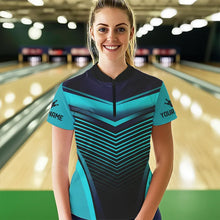 Load image into Gallery viewer, Cyan Blue Bowling Polo, Quarter Zip shirts For Women custom bowling team jerseys, Gift for Bowlers NQS9414