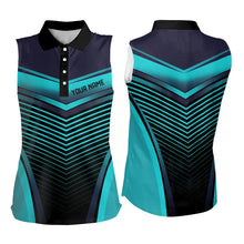 Load image into Gallery viewer, Cyan Blue Womens Sleeveless Polo Shirt custom bowling team jerseys, Gift for Bowlers NQS9414