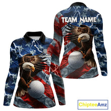 Load image into Gallery viewer, American Flag Eagle Lightning Thunder Golf Polo Shirts For Women Custom Patriotic Golf Team Jerseys NQS11503