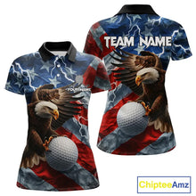 Load image into Gallery viewer, American Flag Eagle Lightning Thunder Golf Polo Shirts For Women Custom Patriotic Golf Team Jerseys NQS11503