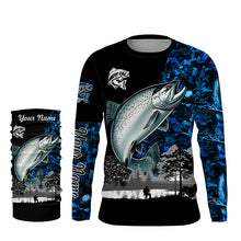 Load image into Gallery viewer, Chinook Salmon( King Salmon) Fishing blue camo Customize name UV protection performance fishing shirts NQS1987