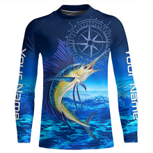 Load image into Gallery viewer, Personalized Sailfish Saltwater Blue Long Sleeve Performance Fishing Shirts, Sailfish tournament Shirt NQS5784