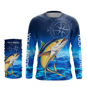 Personalized Tuna Saltwater Blue Long Sleeve Performance Fishing Shirts, Tuna compass tournament Shirt NQS5786