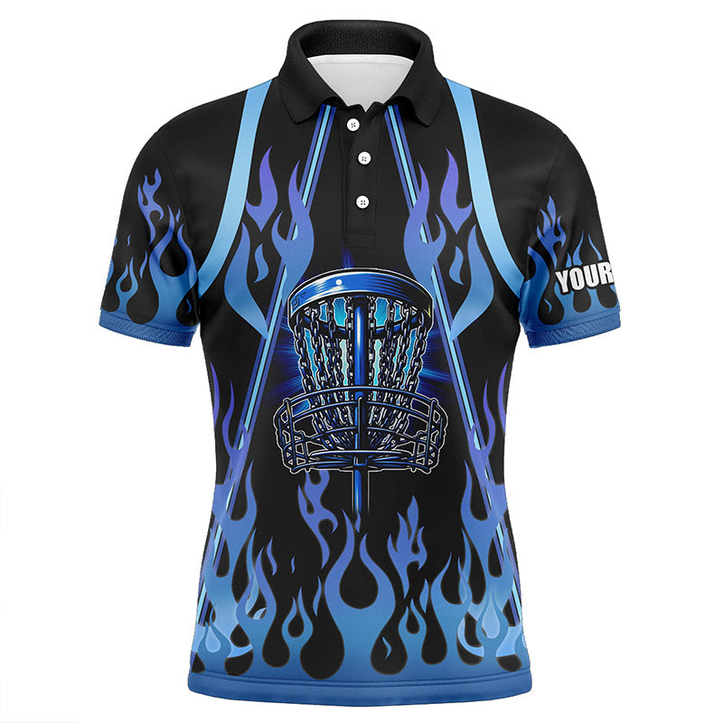 Mens disc golf polo shirts blue flame disc golf basket custom disc golf jerseys NQS7868