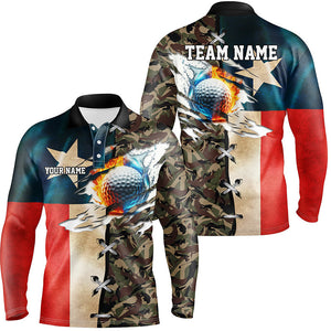 Texas flag camo Mens golf polo shirts custom fire water golf ball team golf shirts, golfing gifts NQS8076