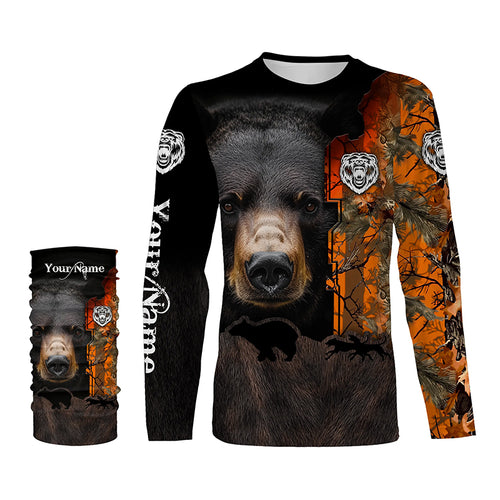 Black bear hunting dog orange camo Custom Name 3D All Over Printed Shirts Personalized hunting apparel NQS4169