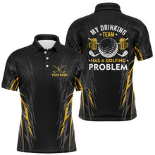 Load image into Gallery viewer, Funny Black and Yellow Mens golf polos shirts custom My drinking team has a golfing problem team shirt NQS8751