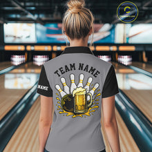 Load image into Gallery viewer, Black &amp; Yellow argyle pattern retro Women Bowling Shirts Custom Bowling and Beer Team Jersey | Gray NQS11095