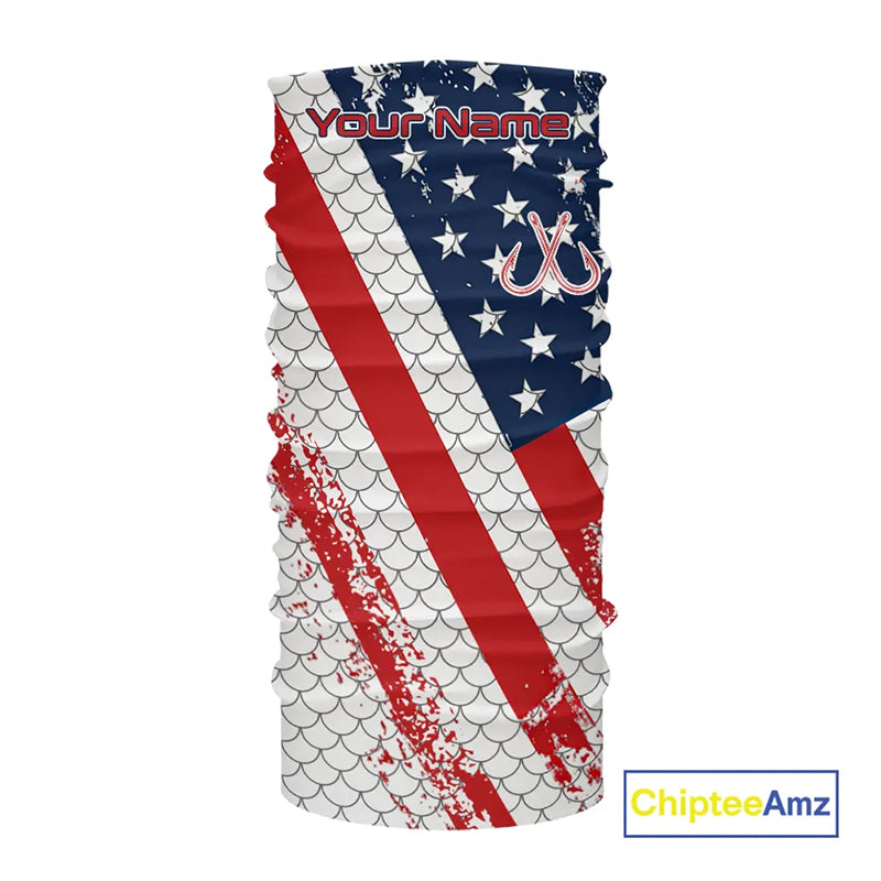 Red, white & blue American Flag Fishing scales pattern Custom patriotic Performance Fishing Shirts NQS11290