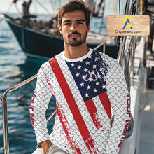 Load image into Gallery viewer, Red, white &amp; blue American Flag Fishing scales pattern Custom patriotic Performance Fishing Shirts NQS11290