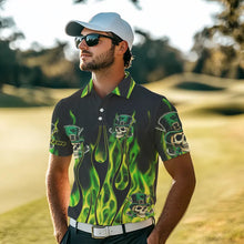 Load image into Gallery viewer, Mens golf polo shirts Green clover skull St Patrick&#39;s Day golf shirts custom green fire golf apparel NQS7055