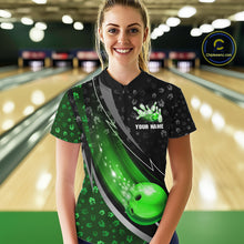Load image into Gallery viewer, Black and Green Shamrock pattern Bowling Shirts for Women Custom St Patrick Team Bowling jerseys NQS11513