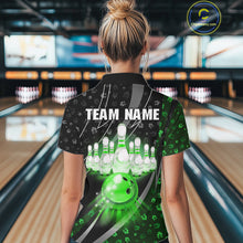 Load image into Gallery viewer, Black and Green Shamrock pattern Bowling Shirts for Women Custom St Patrick Team Bowling jerseys NQS11513