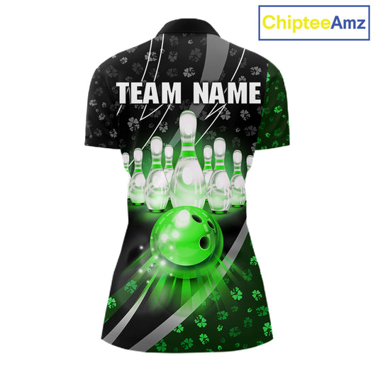 Black and Green Shamrock pattern Bowling Shirts for Women Custom St Patrick Team Bowling jerseys NQS11513