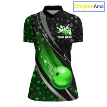 Load image into Gallery viewer, Black and Green Shamrock pattern Bowling Shirts for Women Custom St Patrick Team Bowling jerseys NQS11513