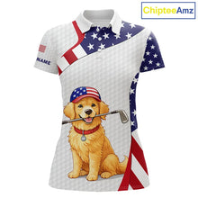 Load image into Gallery viewer, Personalized American flag golden retriever golf polo shirts for Women custom patriotic golf gifts NQS11518