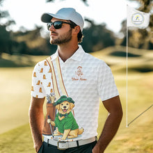 Load image into Gallery viewer, Funny Mens golf polo shirts custom Golden retriever golf pattern white golf shirts NQS11519