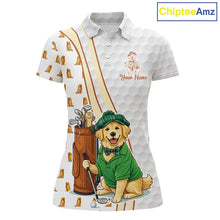 Load image into Gallery viewer, Funny Womens golf polo shirts custom Golden retriever golf pattern white ladies golf shirts NQS11519