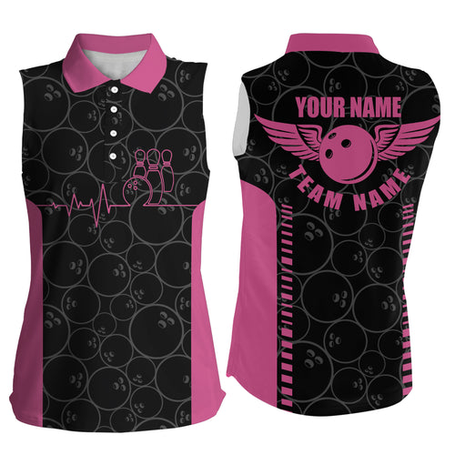 Funny Heartbeat Pulse Line Pink sleeveless polo Shirts for women, personalized bowling jerseys NQS5522