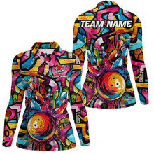 Load image into Gallery viewer, Colorful Graffiti pattern Women Bowling polo, quarter zip shirt Custom Bowling Team League Jerseys NQS7664