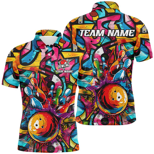 Colorful Graffiti pattern Mens Bowling polo, quarter zip shirt Custom Bowling Team League Jerseys NQS7664