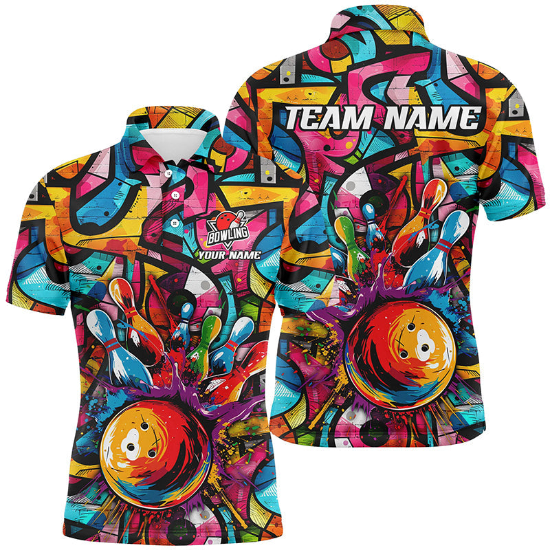 Colorful Graffiti pattern Mens Bowling polo, quarter zip shirt Custom Bowling Team League Jerseys NQS7664