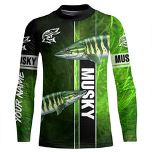 Load image into Gallery viewer, Musky Fishing Muskellunge green Customize Name Long Sleeve Fishing Shirts, fishing gifts NQS1992