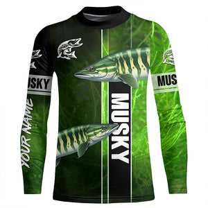 Musky Fishing Muskellunge green Customize Name Long Sleeve Fishing Shirts, fishing gifts NQS1992