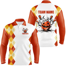 Load image into Gallery viewer, Halloween orange argyle pattern bowling pumpkins shirts for men custom Team bowling jerseys NQS8089