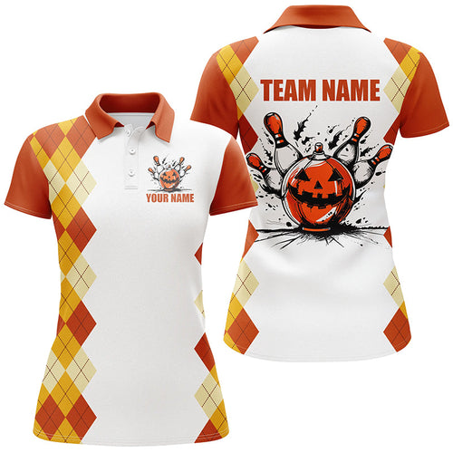 Halloween orange argyle pattern bowling pumpkins shirts for women custom Team bowling jerseys NQS8089