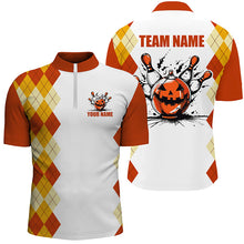 Load image into Gallery viewer, Halloween orange argyle pattern bowling pumpkins shirts for men custom Team bowling jerseys NQS8089