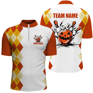 Halloween orange argyle pattern bowling pumpkins shirts for men custom Team bowling jerseys NQS8089