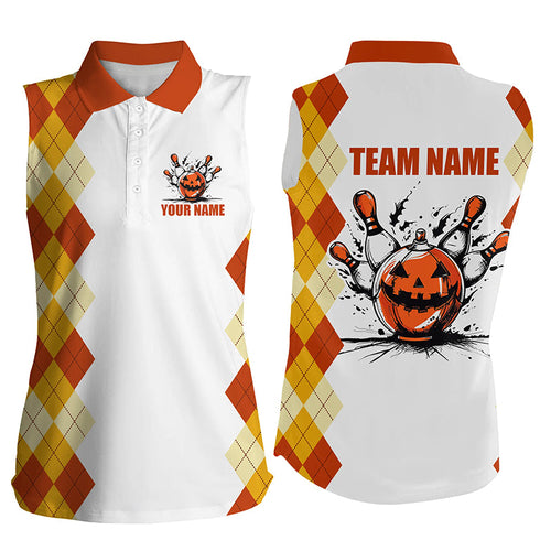 Halloween orange argyle pattern bowling pumpkins Sleeveless Polo shirts custom Team bowling jerseys NQS8089