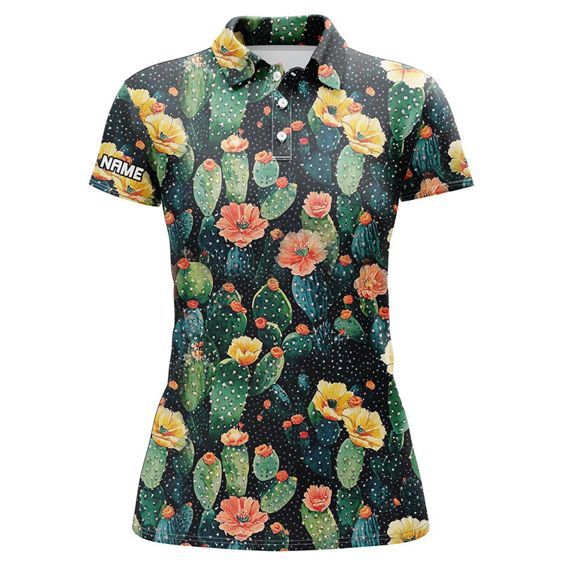 Personalized colorful cactus flower pattern Womens golf polo shirts custom ladies cactus golf shirt NQS8318