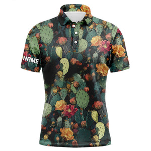 Personalized green cactus flower pattern mens golf polo shirts custom cactus golf shirt, golfer gifts NQS8319