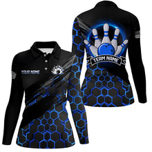 Load image into Gallery viewer, Bowling Jerseys For Women Custom Bowling Polo, Quarter-Zip Shirt Team Bowlers, Bowling Apparel | Blue NQS8513