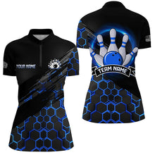 Load image into Gallery viewer, Bowling Jerseys For Women Custom Bowling Polo, Quarter-Zip Shirt Team Bowlers, Bowling Apparel | Blue NQS8513