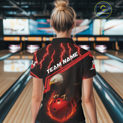Black & Red Flame Lightning Thunder Eagle Bowling Shirts for Women Custom Bowling Team League Outfit NQS10917