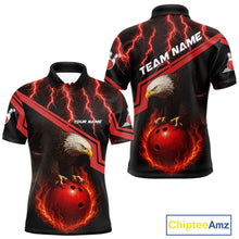 Load image into Gallery viewer, Black and Red Flame Lightning Thunder Eagle Bowling Shirts for Men Custom Bowling Team League Outfit NQS10917