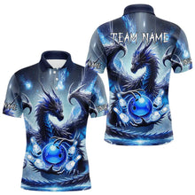 Load image into Gallery viewer, Personalized Blue Lights Dragon Mens Bowling Polo, Quarter Zip Shirt Custom Team Bowling League Jersey NQS9234