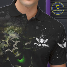 Load image into Gallery viewer, Black and Green Camo grunge American Flag Skull Bowling Shirts for Men Custom Bowling Team jerseys NQS11294